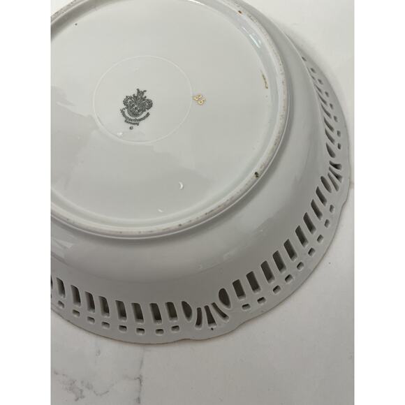 Schwartzhammer Germany Vtg Bavarian Porcelain Bowl Reticulated Lattice Violets - Picture 8 of 8